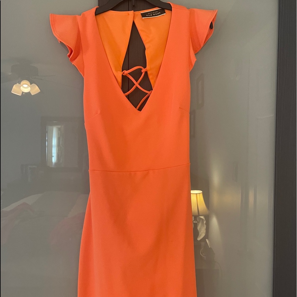 NWOT Orange short dress with lace up back